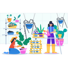 Flat People Taking Care Plants Set