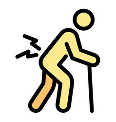 Senior Man Walking Stick Icon Color Outline