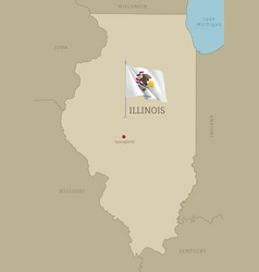 Gray Map Of Illinois State Of Usa With Waving