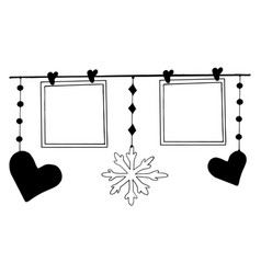 Frame Snowflake And Hearts Hang On Clothespins