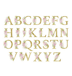 Floral Watercolor Alphabet Golden Letter A-z