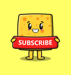 Cute Cartoon Cheese Holding Red Subscribe Board