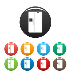 Double Door Fridge Icons Set Color