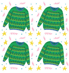 Ugly Sweater Pattern With Green Christmas Tree