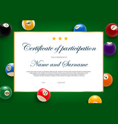 Certificate Participation Billiard Tournament