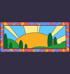 Church Stained Glass Window With Landscape