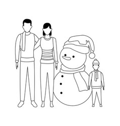 Family With Snowman Black And White