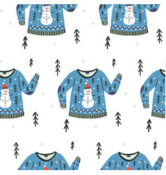 Ugly Sweater Pattern With Snowman Background