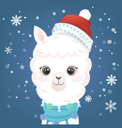 Cute Llama And Snow Cartoon Hand Drawn Watercolor