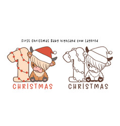 First Christmas Baby Cow Highland Cartoon Layered