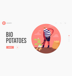 Man Farmer Harvesting Potato In Sack Landing Page