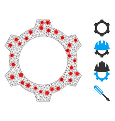 Polygonal Wire Frame Gear Icon With Pathogen