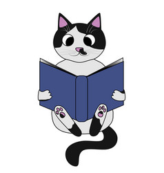 Cute Cartoon Cat Reading Book Isolated