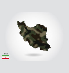 Iran Map With Camouflage Pattern Forest - Green