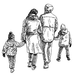 Outline Drawing Of Young Family Casual Citizens