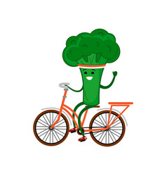 Cute Broccoli Rides A Bicycle And Waves His Hand