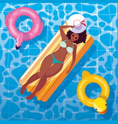 Woman Afro Tanning In Float On Pool