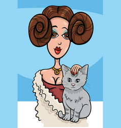 Cartoon Woman Stroking A Cat On Her Lap