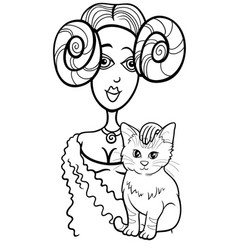 Cartoon Woman Stroking A Cat On Her Lap Coloring