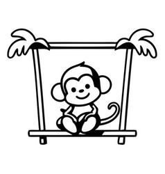 Cute Monkey On The Swing In Cartoon Style