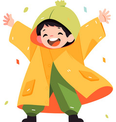 Hand Drawn A Child In A Raincoat Showing A Joyful