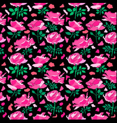 Pink And Green Roses Dark Theme Seamless Pattern