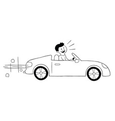 Cartoon Man Driving Luxury Convertible Car