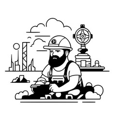 Industrial Worker At Work In A Flat Style