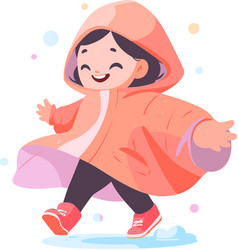 Hand Drawn A Child In A Raincoat Showing A Joyful