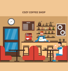 Coffee Shop Bar Interior Retro Flat Banner