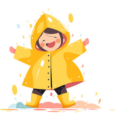 Hand Drawn A Child In A Raincoat Showing A Joyful