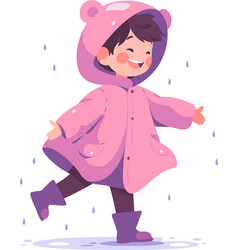 Hand Drawn A Child In A Raincoat Showing A Joyful