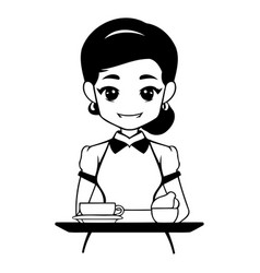 Cute Waitress Holding A Tray Of Food Isolated