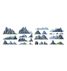 Rocks Cartoon Set Mountains Snow Hills