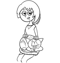 Cartoon Woman Petting A Cat On Her Lap Coloring