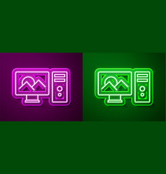 Glowing Neon Line Photo Retouching Icon Isolated