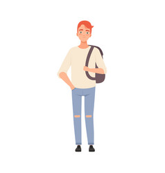 Cute Teenager Man With Ginger Hair And Backpack