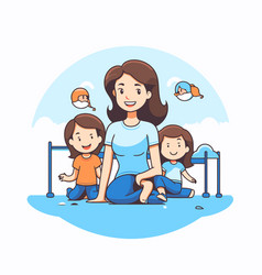 Mother And Children Playing At Home In Cartoon