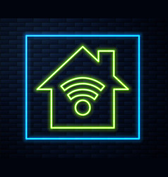 Glowing Neon Line Smart Home With Wi-fi Icon