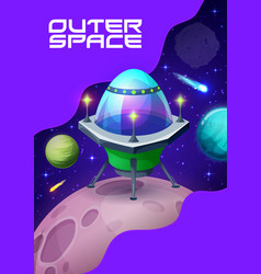 Space Poster With Ufo Saucer On Planet Surface