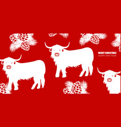 Christmas Card Pattern With Highland Cows