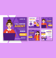 Call Center Agent Social Media Post Flat Cartoon