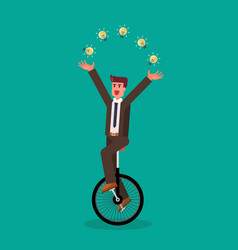 Businessman Juggling The Light Bulb On Unicycle