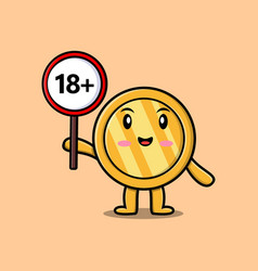 Cute Cartoon Gold Coin Holding 18 Plus Sign Board