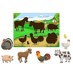 Match animals to their shadows Royalty Free Vector Image