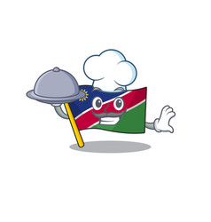 Chef Holding Food Flag Namibia Cartoon