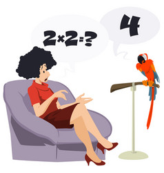 Girl Talking With Parrot People And Bird