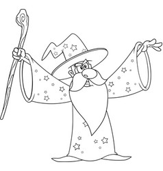 Wizard in a star robe holding up his wand Vector Image