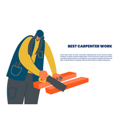 Female Carpenter Sawing Boards Landing Page Design