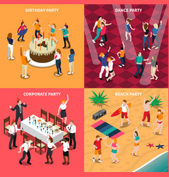 People At Party Isometric Design Concept